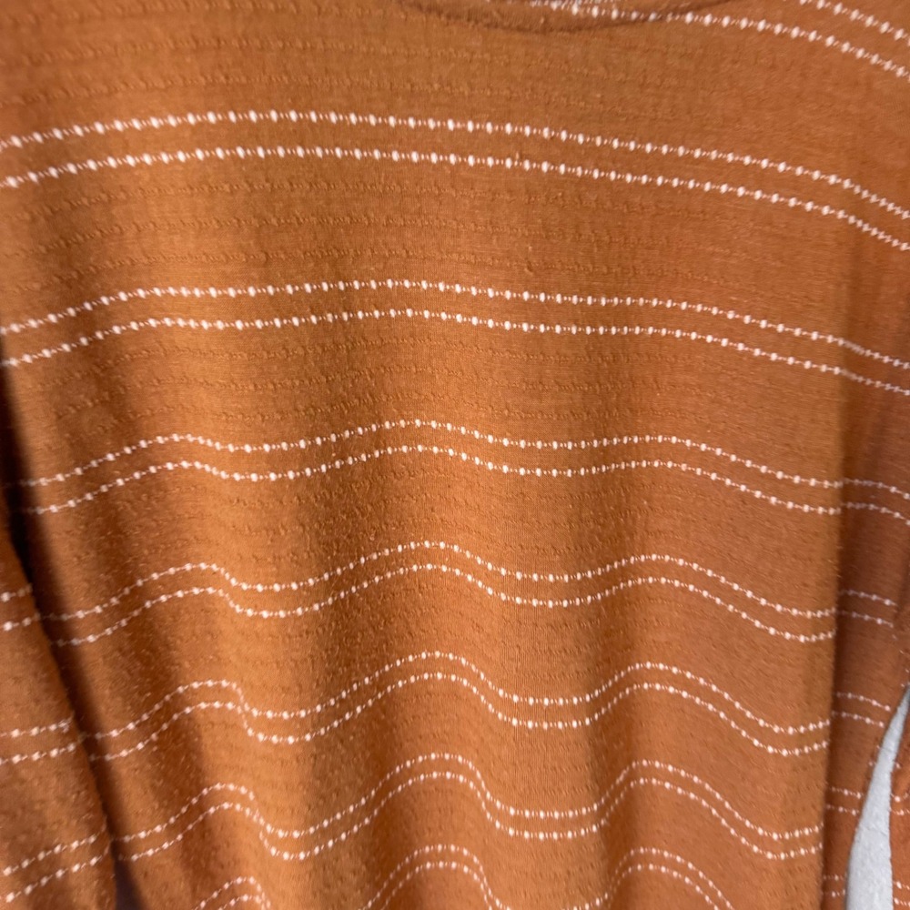 Above and Beyond Womens Terracotta Striped Boat Neck Top with Shoulder Buttons S - Picture 2 of 3